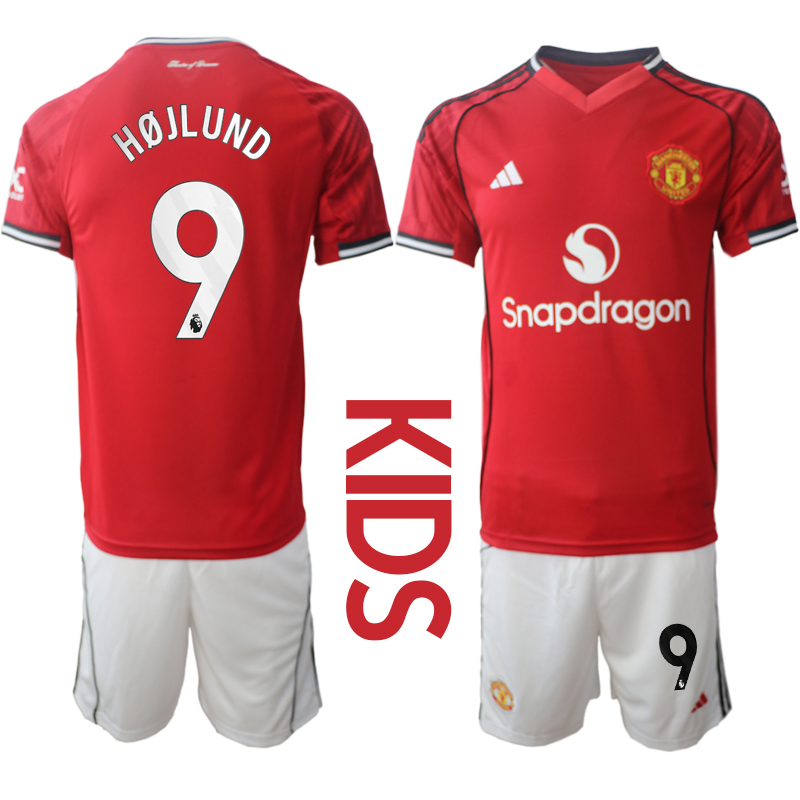 Youth 2025-2026 Club Manchester United home Red 9 Soccer Jersey